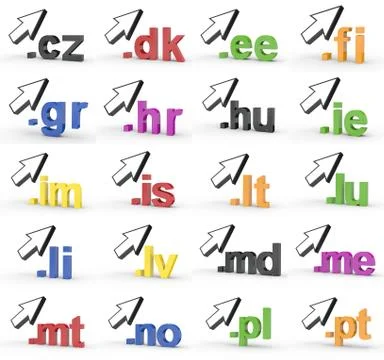 Set of Website Domain Name Address endings with arrow Stock Illustration