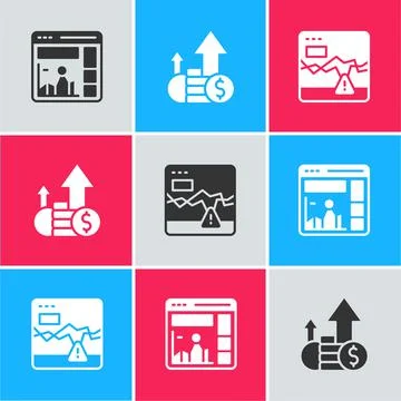 Set Website with growth graph, Financial and coin and Failure stocks market icon Stock Illustration
