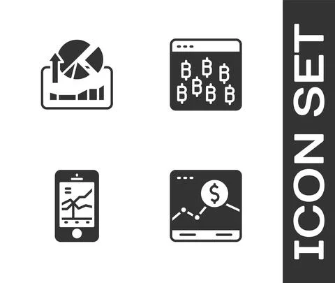 Set Website with growth graph, Stocks market graphs, Mobile stock trading and Illustrazione stock