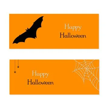 Set of website headers or banner designs for happy halloween with bats, web, Stock Illustration