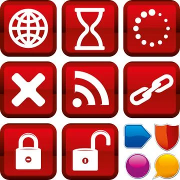 Set of website icons on square buttons. Geometric style. Stock Illustration