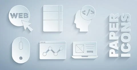 Set Website statistic, Front end development, Computer mouse, UI or UX design Illustrazione stock