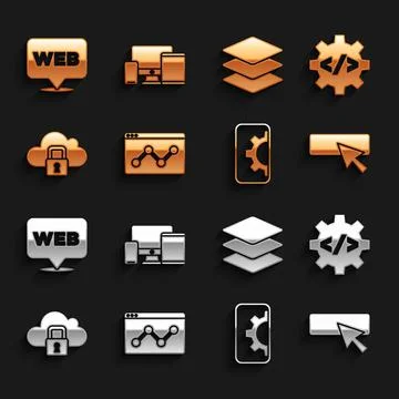 Set Website statistic, Front end development, UI or UX design, Cloud computing 스톡 일러스트