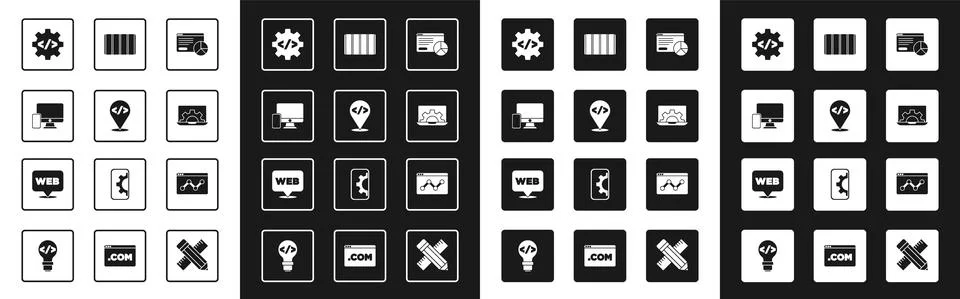 Set Website statistic, Front end development, Monitor and mobile, Color palette 库存插图