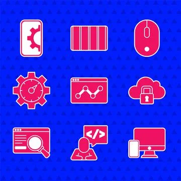 Set Website statistic, Front end development, Monitor and mobile, Cloud compu 스톡 일러스트