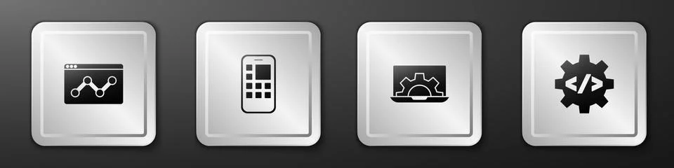 Set Website statistic, Mobile Apps, development and Front end icon. Silver Stock Illustration