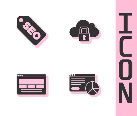 Set Website statistic, SEO optimization, UI or UX design and Cloud computing Ilustración de archivo