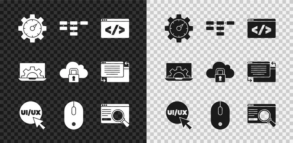 Set Website statistic, Site map, Front end development, UI or UX design Stock Illustration