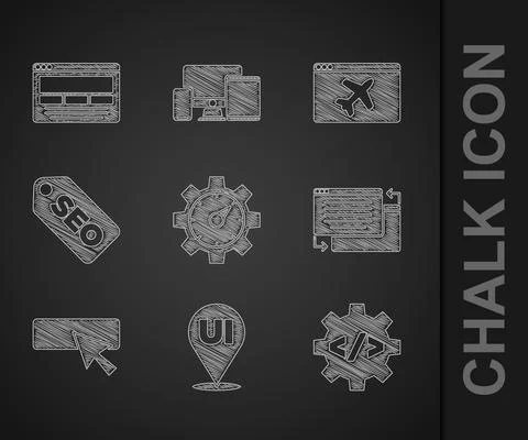 Set Website statistic, UI or UX design, Front end development, SEO optimization Stock Illustration