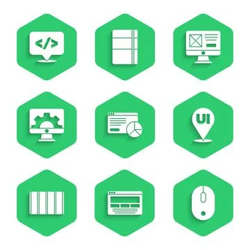 Set Website statistic, UI or UX design, Computer mouse, Color palette guide.. イラスト素材