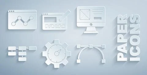 Set Website statistic, UI or UX design, Site map, Bezier curve,  and  icon... 스톡 일러스트