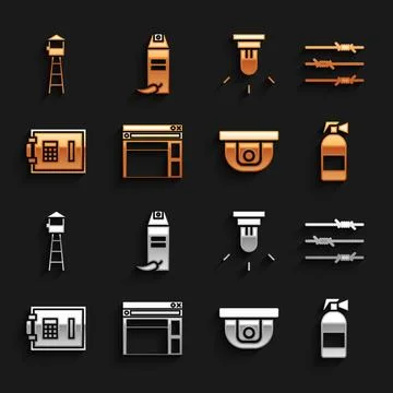Set Website template, Barbed wire, Fire extinguisher, Motion sensor, Safe, Watch Stock Illustration