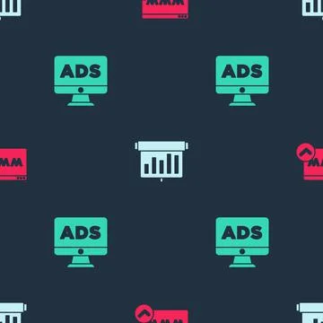 Set Website template, Board with graph chart and Advertising on seamless pattern 스톡 일러스트