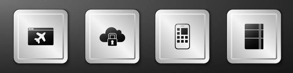 Set Website template, Cloud computing lock, Mobile Apps and Sketchbook or album 库存插图