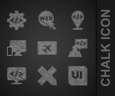 Set Website template, Crossed ruler and pencil, UI or UX design, Front end Illustrazione stock