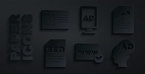 Set Website template, Document with graph chart, SEO optimization, Advertising Stock Illustration