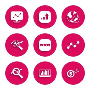 Set Website template, Laptop with graph chart, Financial growth dollar, Graph Illustrazione stock