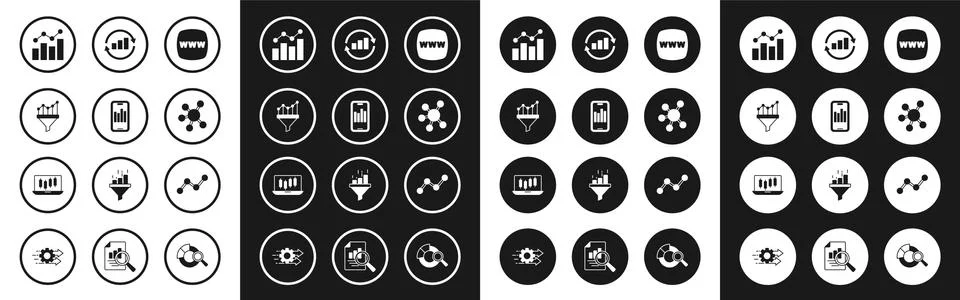 Set Website template, Mobile with graph, Sales funnel chart, Financial growth Illustrazione stock