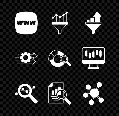 Set Website template, Sales funnel with chart, Search data analysis, Document Stock Illustration