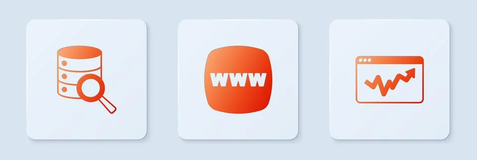 Set Website template, Server and Graph chart infographic. White square butt.. Illustrazione stock