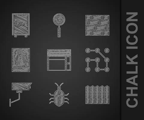 Set Website template, System bug concept, Garden fence wooden, Graphic password Stock-Illustration