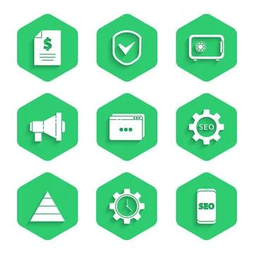 Set Website template, Time Management, Mobile phone SEO optimization, Seo tag Stock Illustration