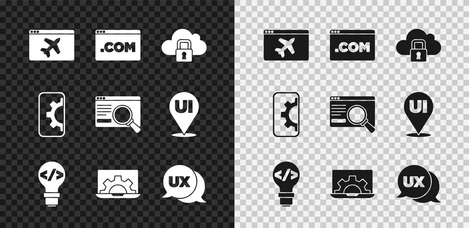 Set Website template, UI or UX design, Cloud computing lock, Front end Illustrazione stock