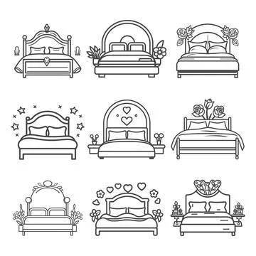 Set of wedding bed icon vector Stock Illustration