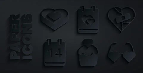 Set Wedding cake, Healed broken heart or divorce, Calendar with February 14 Illustrazione stock