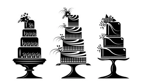 Set of wedding cake silhouette, icon symbol symbolizing sweet beginnings イラスト素材
