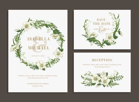 Set of wedding cards. Illustrazione stock