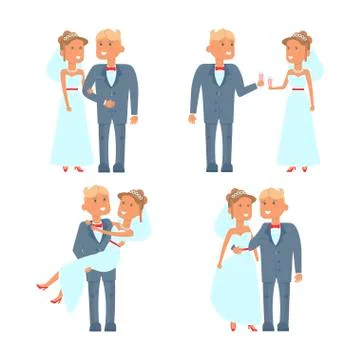 Set of wedding couple Stock Illustration