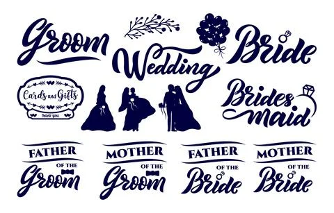 Set of wedding decoration elements. Silhouette of man and woman. 스톡 일러스트