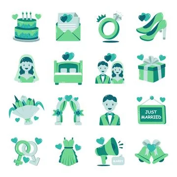 Set of Wedding Flat Icons Ilustração Stock