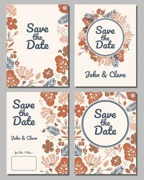 Set of Wedding Invitation with Summer Flat Leaves Design with pastel color .. Stock Illustration