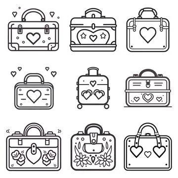 Set of wedding Luggage icon vector Stock Illustration