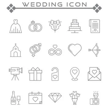 Set of wedding Related Vector Line Icons. Stock Illustration
