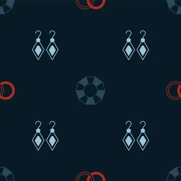 Set Wedding rings, Diamond and Earrings on seamless pattern. Vector Stock Illustration
