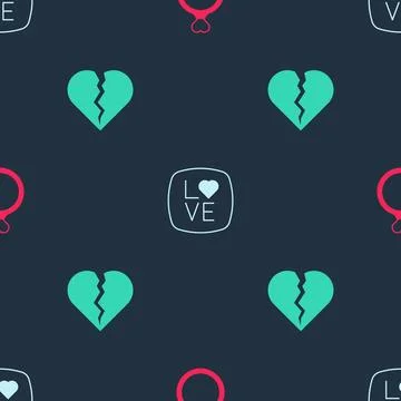 Set Wedding rings, Love text and Broken heart or divorce on seamless patter.. Stock Illustration