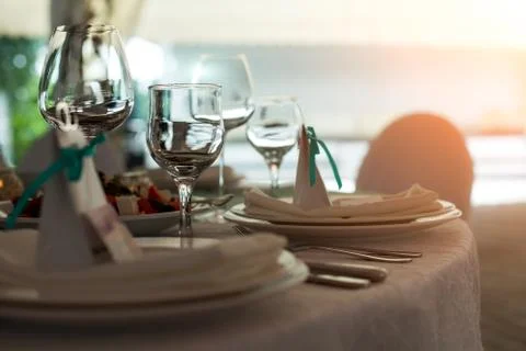 Set up wedding table Stock Photos