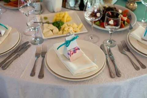 Set up wedding table Stock Photos