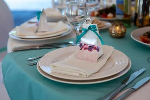 Set up wedding table Stock Photos