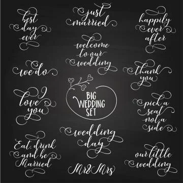 Set of wedding typography quotes. Vector creative sayings Stock Illustration
