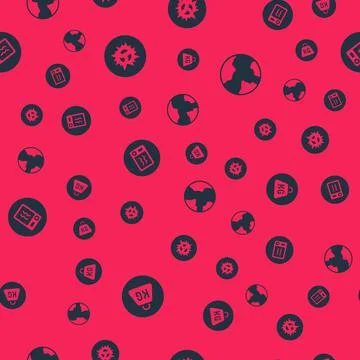 Set Weight, Bomb explosion, Microwave oven and Worldwide on seamless pattern Illustrazione stock