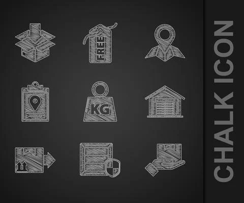 Set Weight, Delivery pack security with shield, hand boxes, Warehouse, Cardboard Stock Illustration