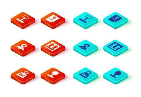 Set Weight, Push pin, Placeholder on map paper, This side up, Document trac.. Stock Illustration