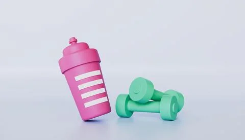 Set of weight training exercise icon dumbbell and water bottle workout concept 库存插图
