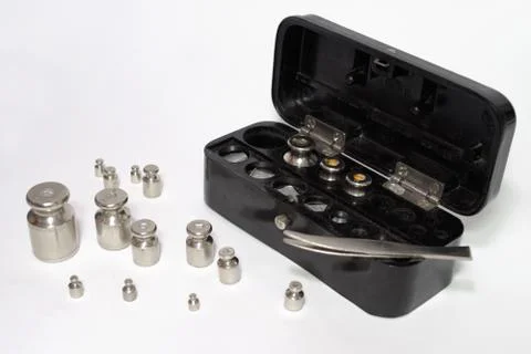 Set of weights for laboratory measurements Stock Photos