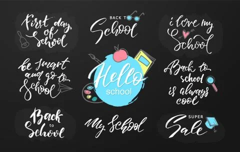 Set of Welcome back to school labels. School Background. Back to school sale tag Stock Illustration