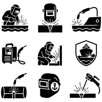 Set of Welding Process Icons Featuring Professional Technicians and Industr.. Illustration